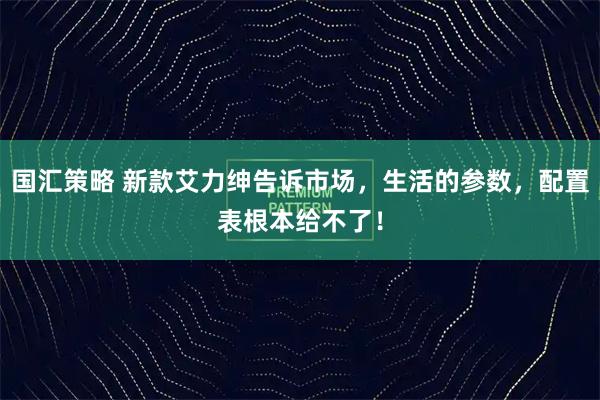 国汇策略 新款艾力绅告诉市场，生活的参数，配置表根本给不了！